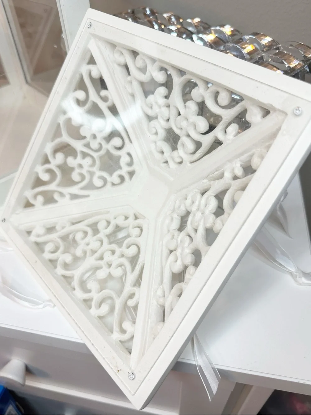 Wedding Card Reception Box- Off White with Ribbon and Pearl Accents